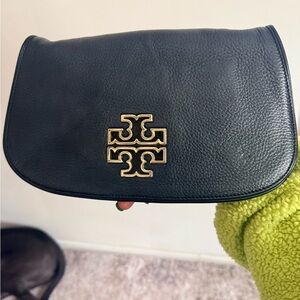 Tory Burch Navy Pebbled Leather Crossbody with Gold Logo